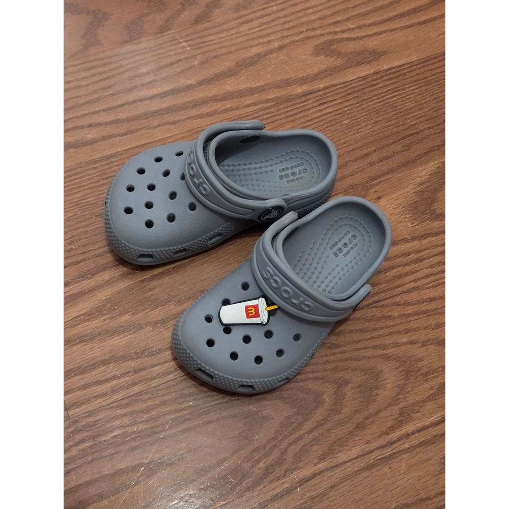 Crocs Kids Classic Clog Slate Grey Slip On Shoes Size C7 with Jibbitz Charm